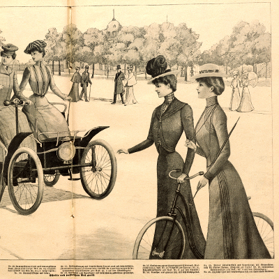 Erster Grazer-Damen-Bicycle-Club Wiener Mode, Heft 11, XIV. Jg., 1. März 1901, S. 444–445 Inv.-Nr. 710
