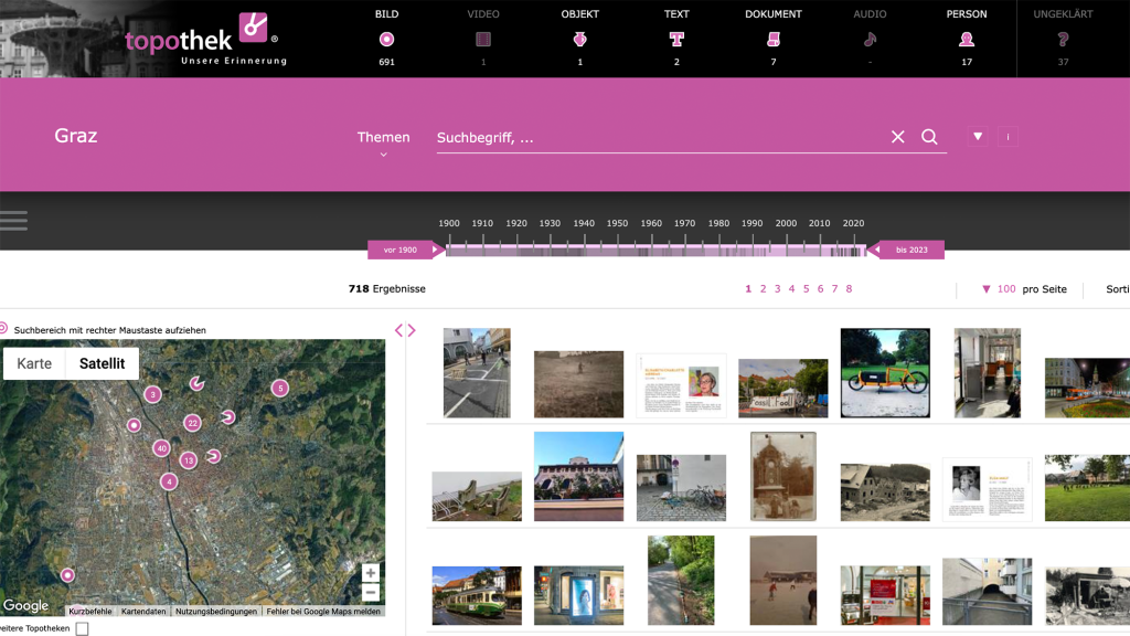 Screenshot der topotthek Graz mit ener Auswahl an Bildern.